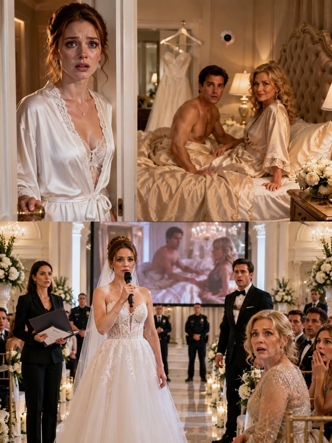 Na kilka godzin przed ślubem otworzyłam drzwi sypialni i zobaczyłam moją matkę w łóżku z moim narzeczonym. Nawet nie wyglądała na zawstydzoną. Uśmiechnęła się tylko i wyszeptała: „On nigdy nie był tak naprawdę twój”. Nie krzyczałam. Niczego nie odwołałam. Następnego ranka poszłam do ołtarza jak panna młoda, która nie ma nic do ukrycia. Następnie, przed wszystkimi zszokowanymi gośćmi, odtworzyłam na wielkim ekranie nagranie z ukrytej sypialni. Kiedy mój prawnik się zgłosił, mój narzeczony stracił firmę, moja matka straciła dom, a ja opuściłam wesele sama w limuzynie. Na kilka godzin przed ślubem otworzyłam drzwi sypialni i zobaczyłam moją matkę w łóżku z moim narzeczonym. Nawet nie wyglądała na zawstydzoną. Uśmiechnęła się tylko i wyszeptała: „On nigdy nie był tak naprawdę twój”. Nie krzyczałam. Niczego nie odwołałam. Następnego ranka poszłam do ołtarza jak panna młoda, która nie ma nic do ukrycia. Następnie, przed wszystkimi zszokowanymi gośćmi, odtworzyłam na wielkim ekranie nagranie z ukrytej sypialni. Gdy mój prawnik się zgłosił, mój narzeczony stracił firmę, moja matka straciła dom, a ja opuściłam wesele sama w limuzynie.