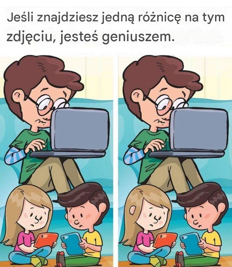 Łamigłówki dla rodziców z dziećmi na tablecie: znajdź 1 różnicę.