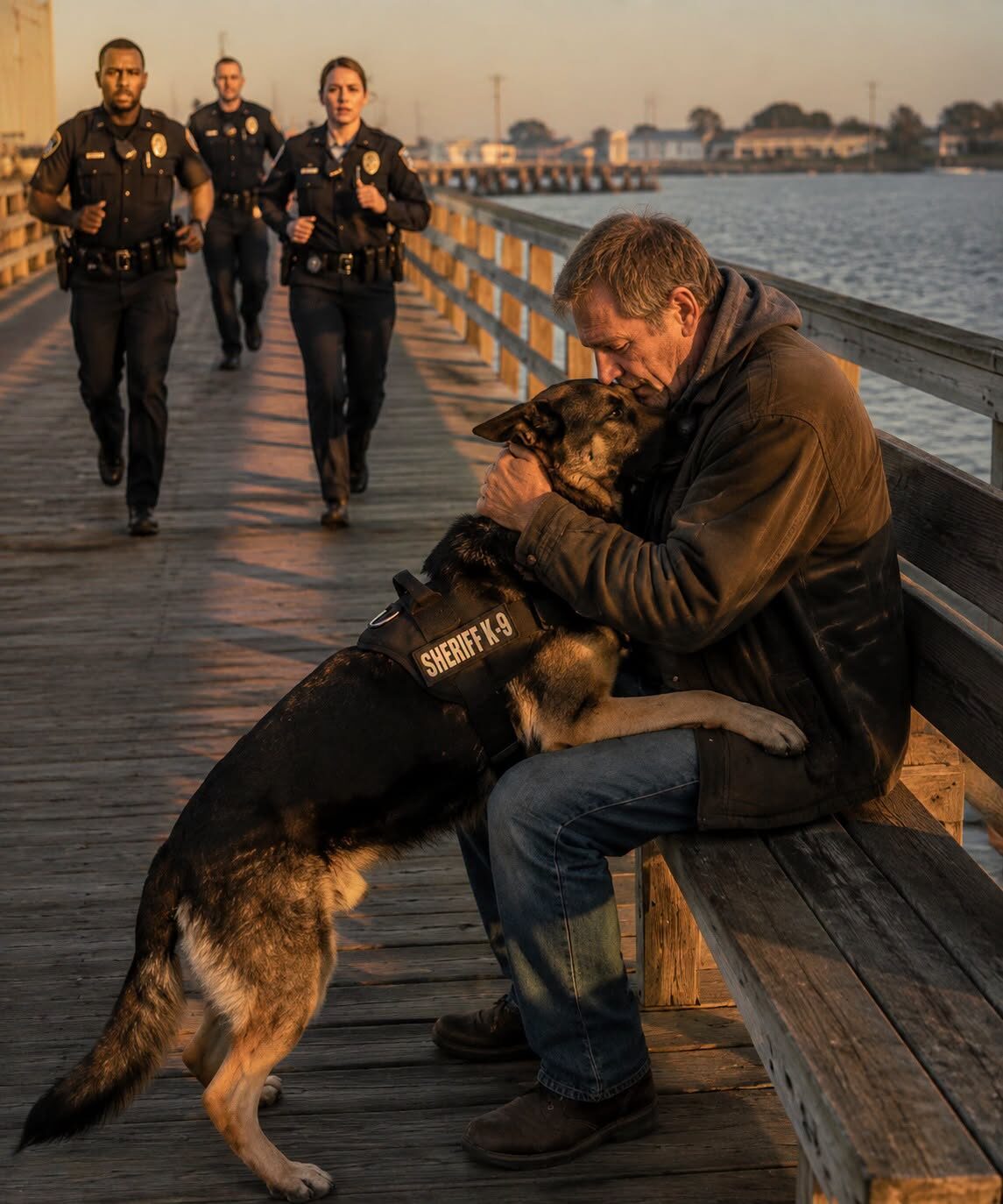 Pełne historie Molo w porcie Ensenada wita starszego weterana i zaginionego psa policyjnego