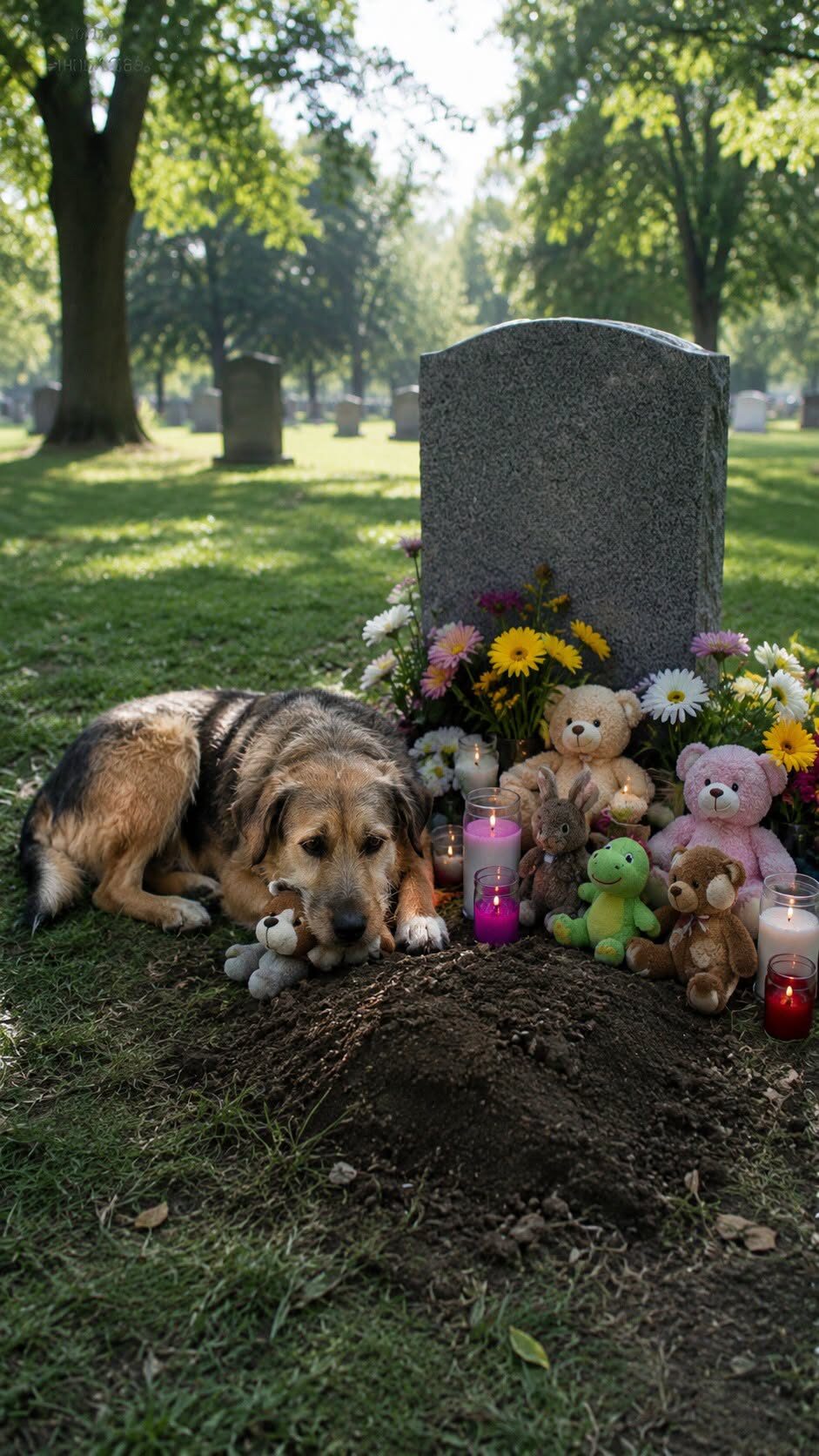 Pies nieznajomego przez rok pilnował grobu mojego syna — aż pewnego dnia pojawił się pod moimi drzwiami z czymś w pysku, co zmieniło wszystko… 🐕💔