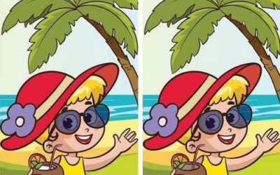 Szczęśliwa dziewczyna z plaży: znajdź 1 różnicę.