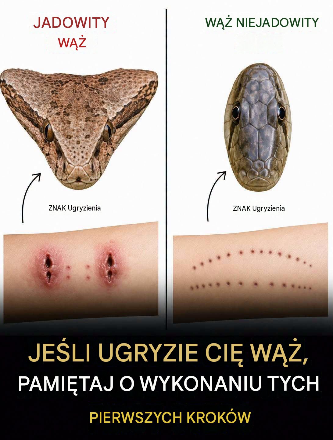 Gdy ukąsi cię wąż, w pierwszej kolejności powinieneś wykonać następujące czynności: