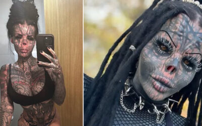 Wytatuowana kobieta, która trzyma nos w słoiku – przed i po