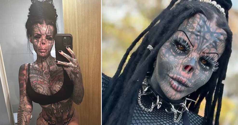 Wytatuowana kobieta, która trzyma nos w słoiku – przed i po