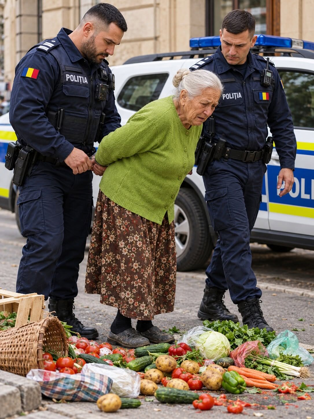 Policjanci zlitowali się nad biedną staruszką, która nielegalnie sprzedawała warzywa na ulicy. Gdy jednak jeden z funkcjonariuszy pochylił się, aby dokładniej przyjrzeć się warzywom, kobieta została natychmiast aresztowana.